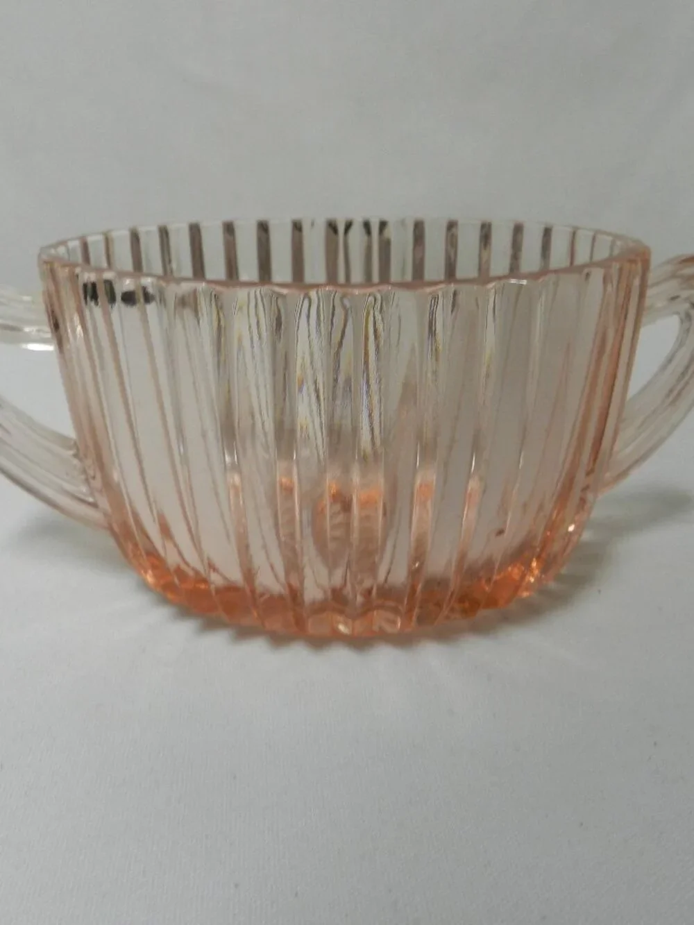 Anchor Hocking Vintage Queen Mary pink Depression glass Sugar bowl ribbed Pink